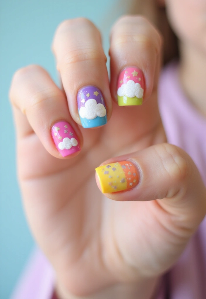 25 Cute and Easy Kids Nails Ideas That Will Make Every Little Girl Smile! - 1. Rainbow Delight