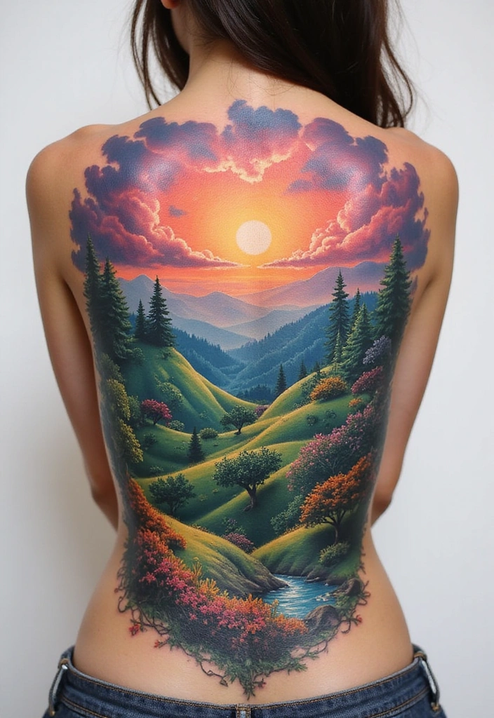 28 Lower Back Tattoos for Women That Are Bold and Beautiful! - 24. Fantasy Landscapes