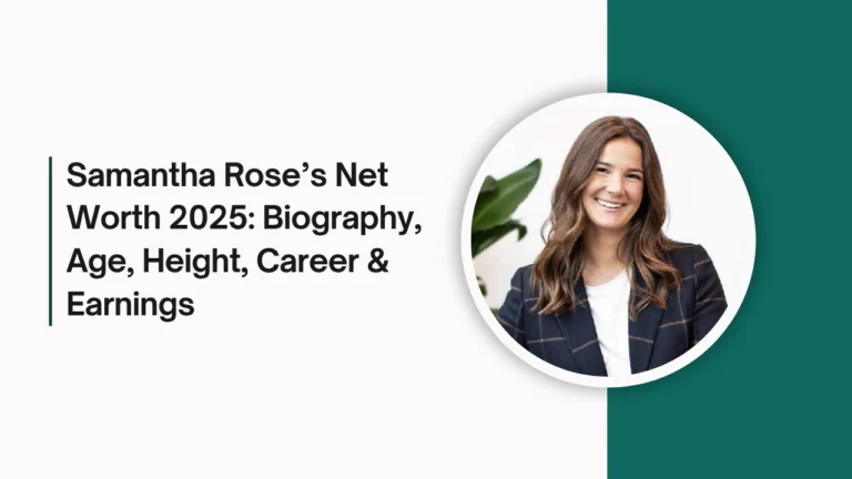 Samantha Rose’s Net Worth 2025 biography cover with title and professional woman in blazer