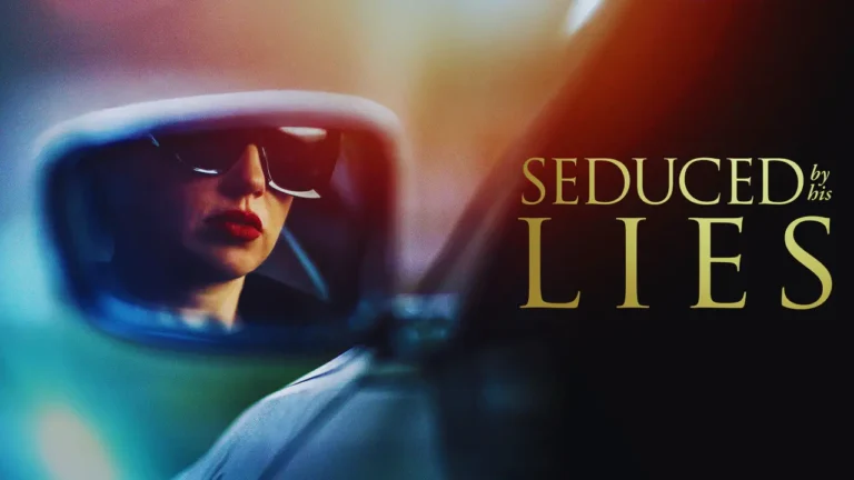 Terri Thorne reflected in car mirror wearing sunglasses in “Seduced by His Lies” poster.