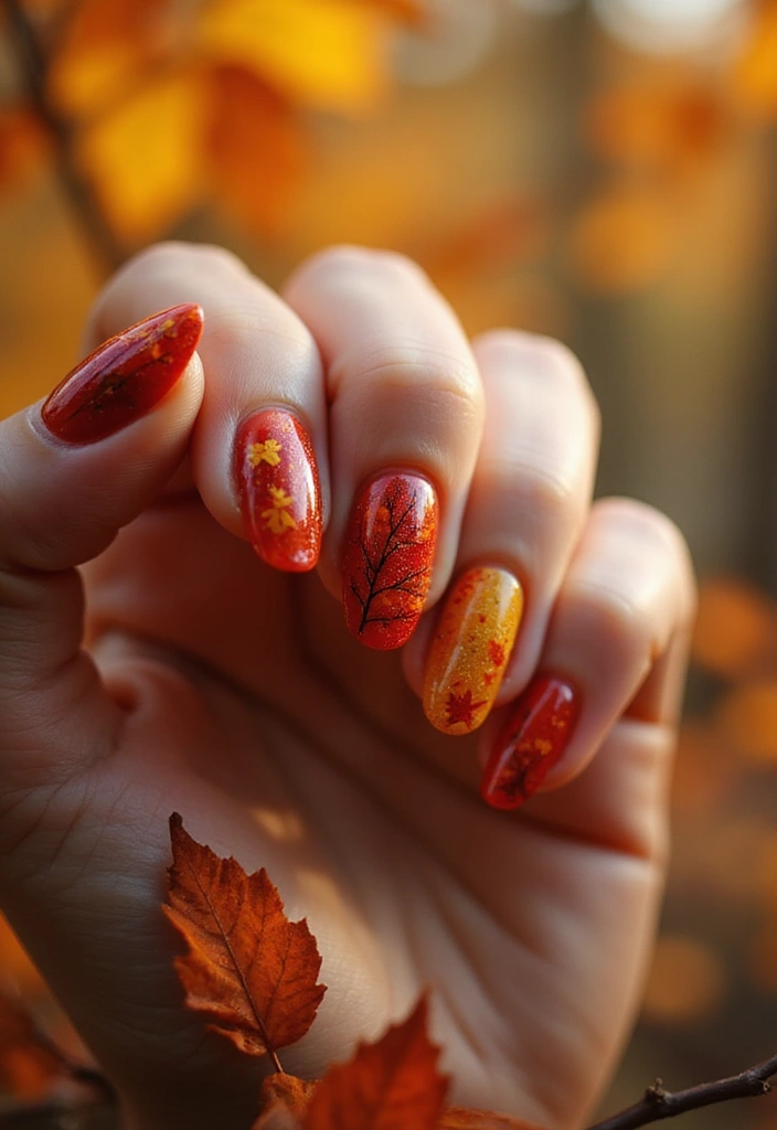 26 Creative Seasonal Nail Designs for Fall to Winter - 1. Autumn Leaves