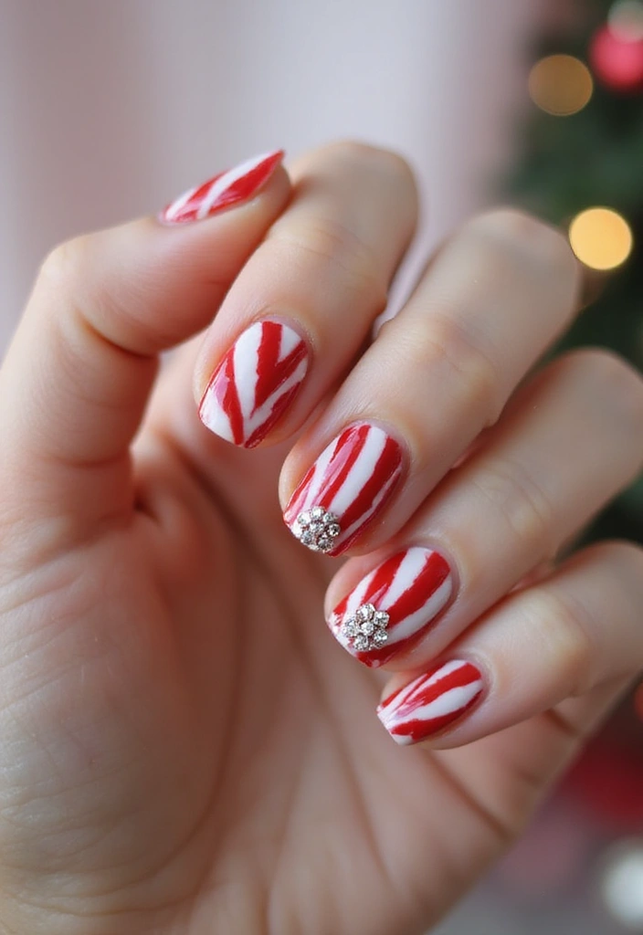 26 Creative Seasonal Nail Designs for Fall to Winter - 15. Candy Cane Stripes