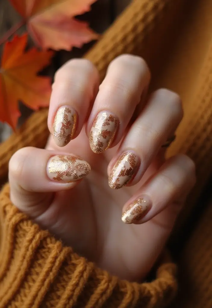 26 Creative Seasonal Nail Designs for Fall to Winter - 7. Golden Harvest